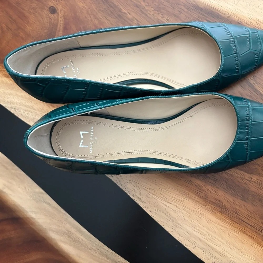 Marc Fisher Teal Croc-Embossed Block Heel Pumps - Picture 2 of 5